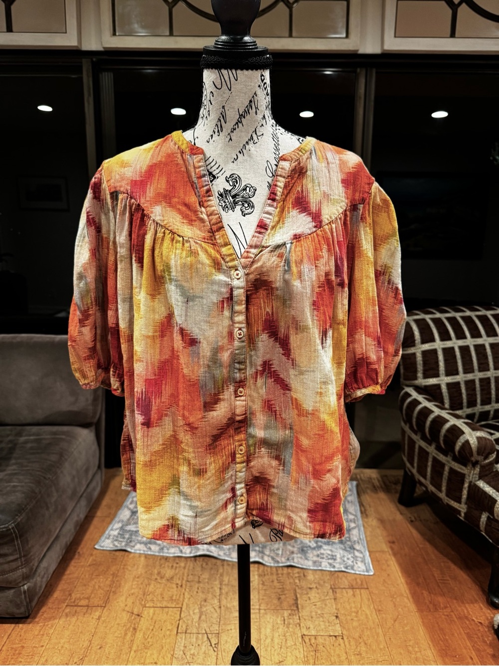 ba&sh Multicolor Chevron Button-Front Blouse